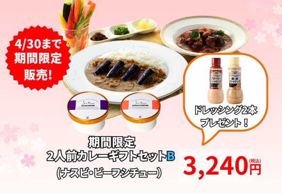【期間限定】サンマルコ 2人前カレーギフトセットB(2個入り)　【ナスビ・ビーフシチュー】
商品番号: SA-NS2D　価格: 3,000円 (税込 3,240円)
